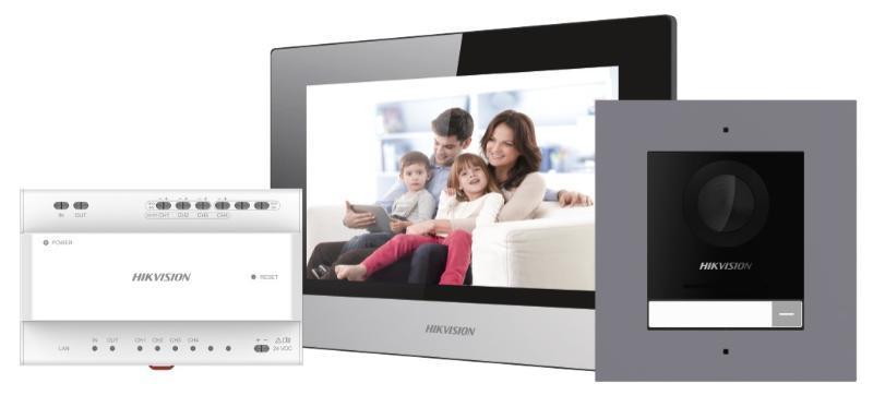 Kit videointerfon IP Hikvision DS-KIS702, conexiune pe 2 fire, pentru