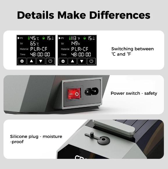 CREALITY 3D SPACE PI FILAMENT DRYER, dimensiuni: 300x200x100mm, 145W, Control - imagine 3
