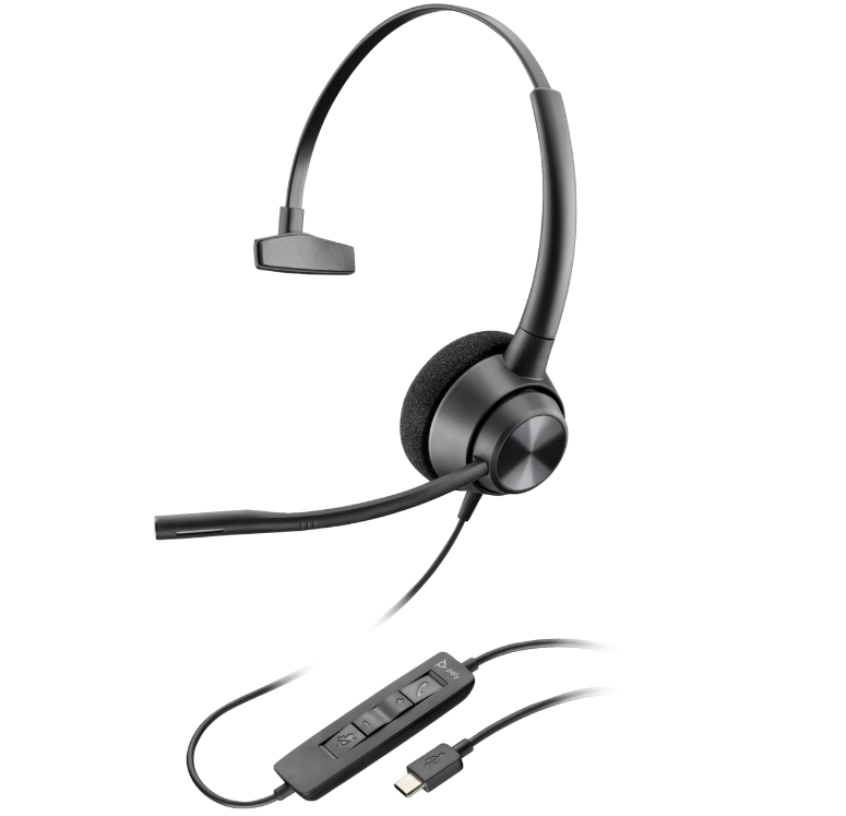 Casti Head-band Poly EncorePro 310, Wired, noise-canceling, Negru