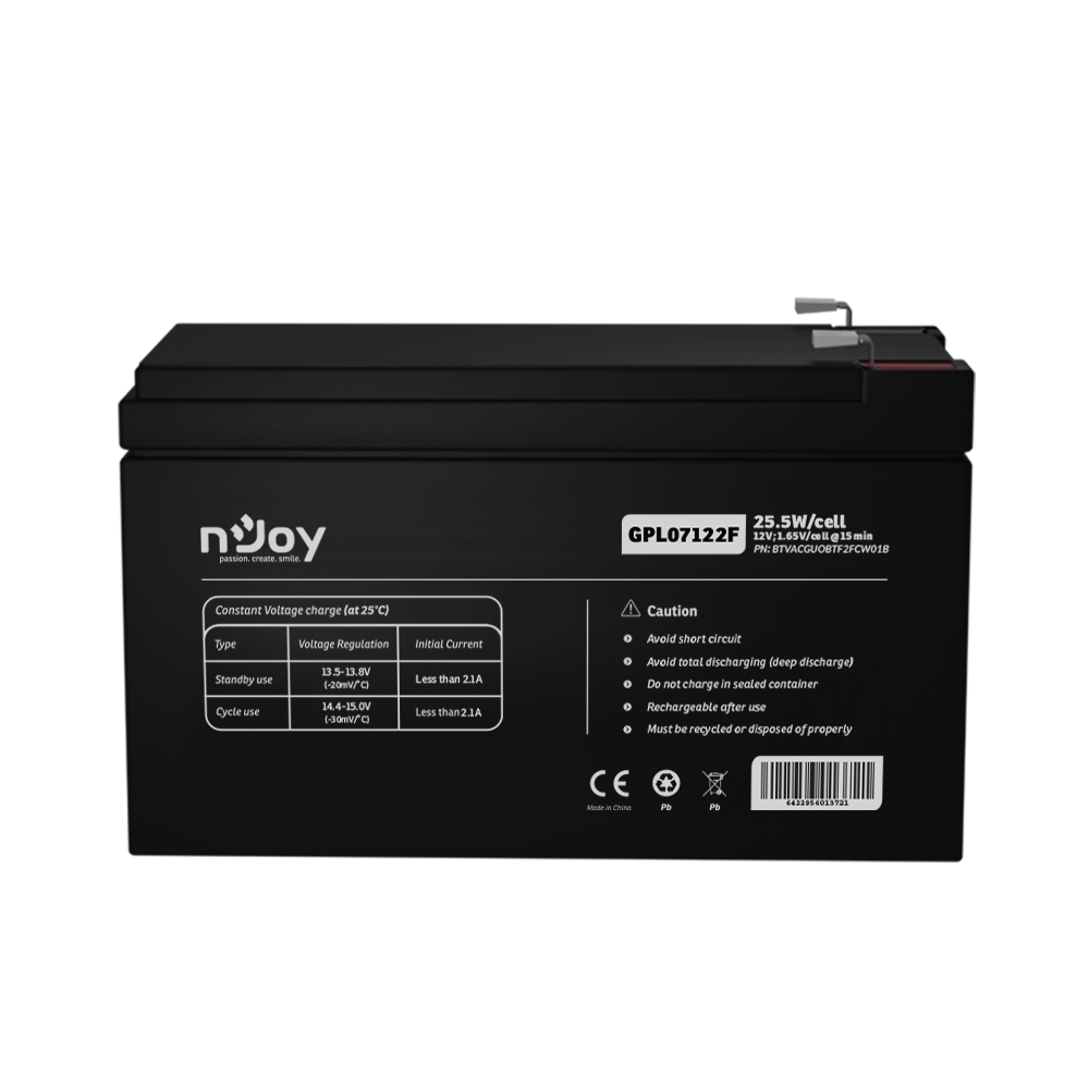 Acumulator nJoy GPL07122F 12V 22.72W/cell, Capacitate 22.72W/cell evaluat la 1,65V/cell@15 - imagine 2